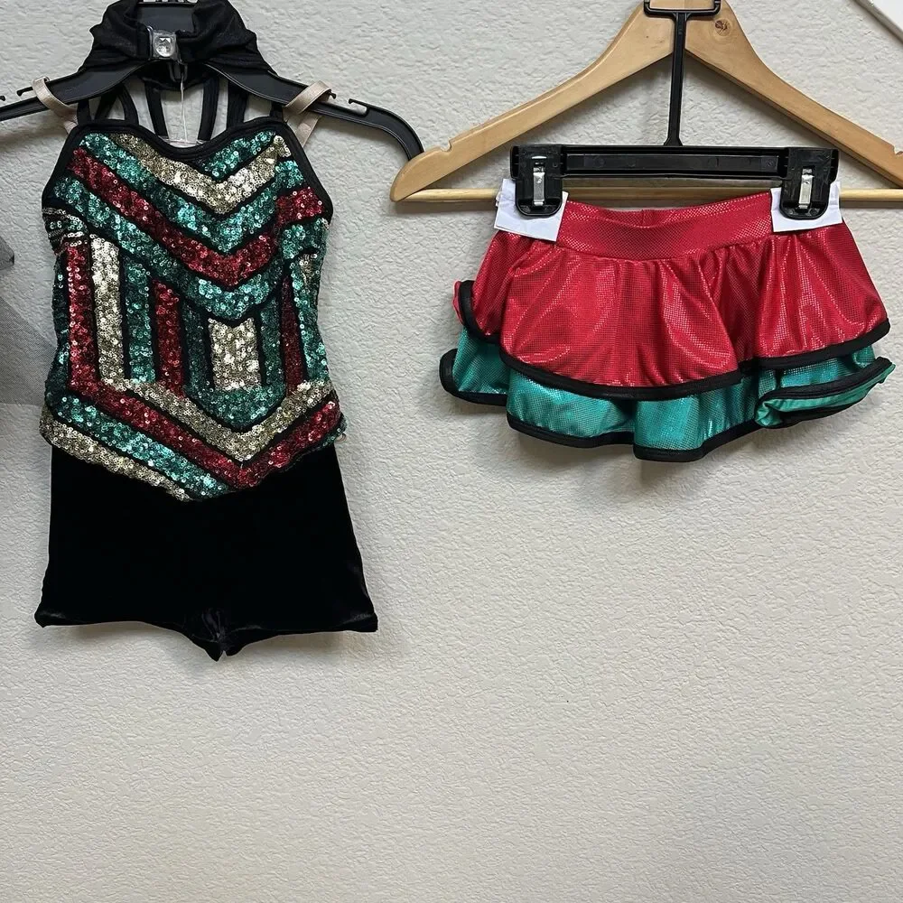 Curtain Call Size Child Small Rebel Beat Sparkly Dance Costume Multi Sequined
